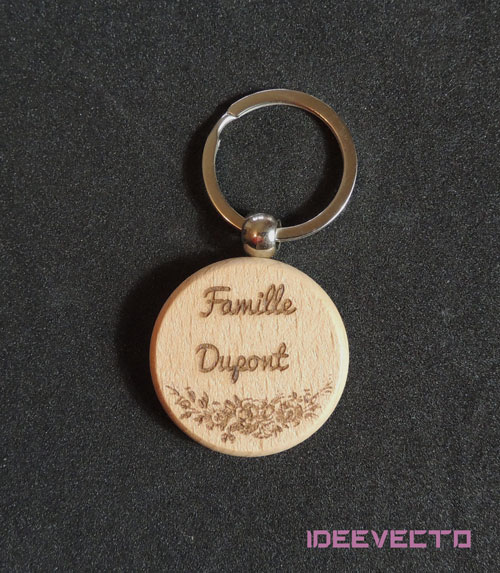 Porte clés bois rond Famille
