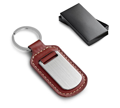 Porte-clés clip en métal et cuir sur