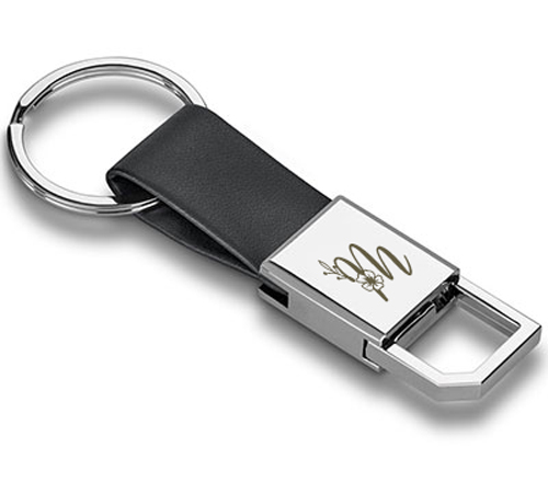 Porte-clés détachable en cuir véritable avec finition chromée noire, porte- clés de voiture de qualité