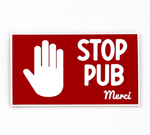 Plaque Stop Pub Boite Aux Lettres Rouge 100x25mm